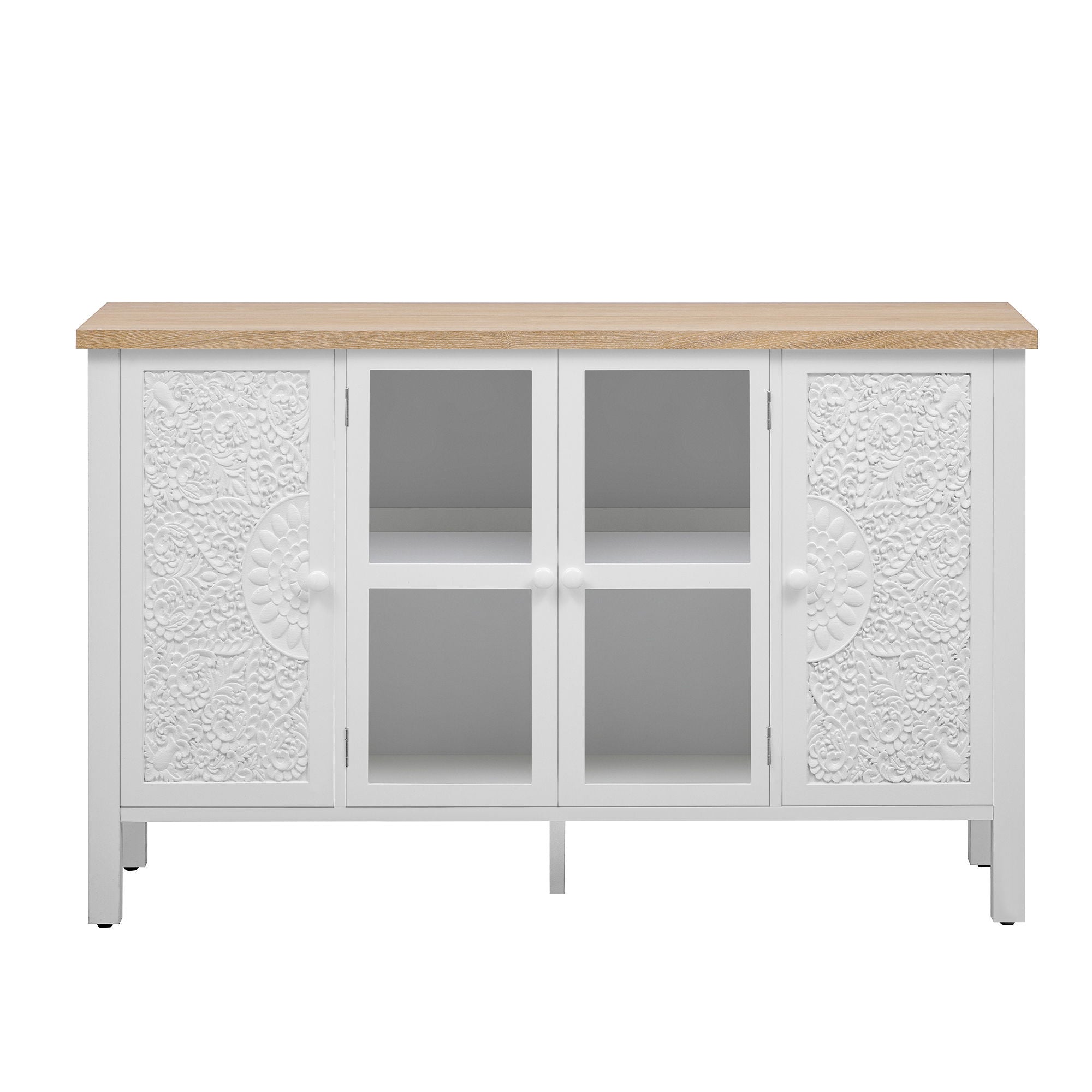 Retro TV Stand For TVs Up To 43", Entertainment Center Media Console Cabinet With 3 Spacious Cabinets, Glass Cabinet Doors And Anti-Tip Device For Living Room - White