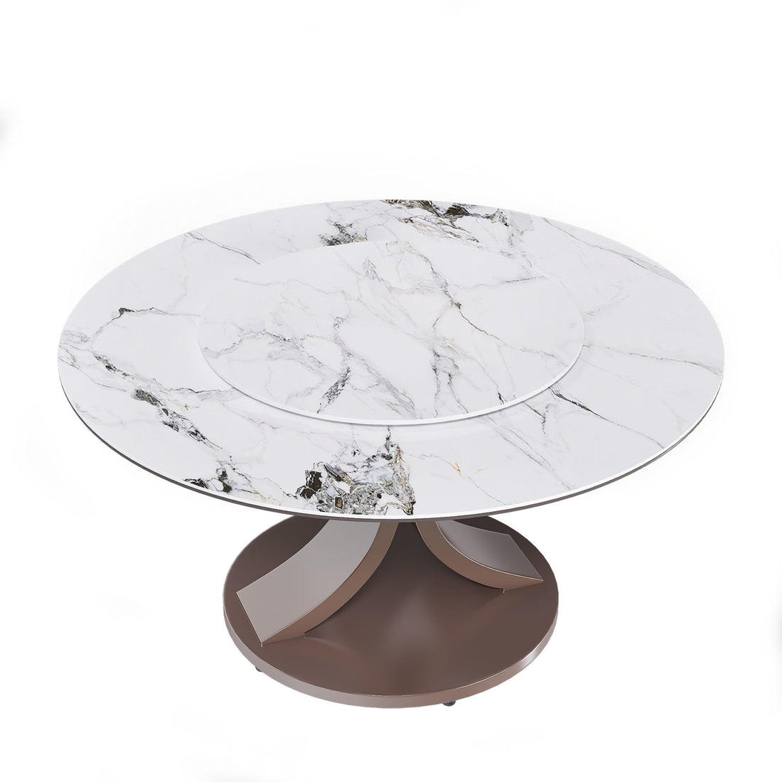 Round Dining Table With 360° Rotating Lazy Susan Scratch &amp; Heat For Dining Room &amp; Kitchen, Table Only - White