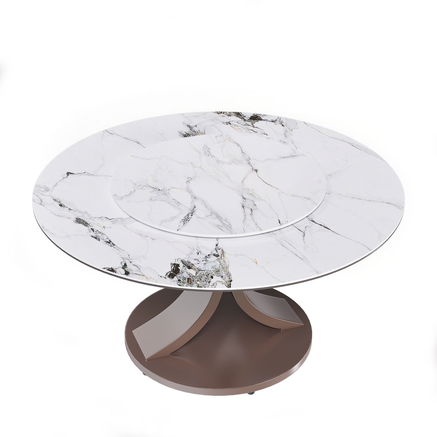 Round Dining Table With 360° Rotating Lazy Susan Scratch &amp; Heat For Dining Room &amp; Kitchen, Table Only - White