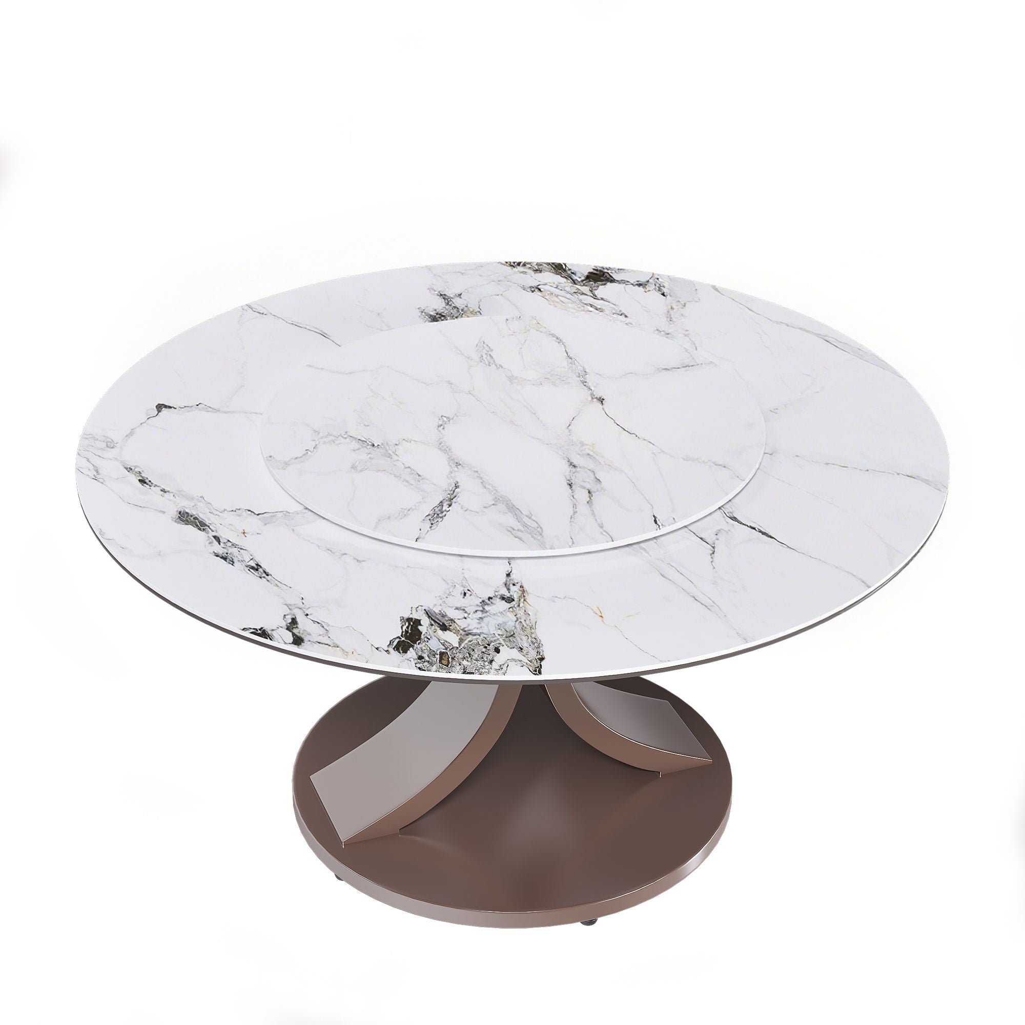 Round Dining Table With 360° Rotating Lazy Susan Scratch &amp; Heat For Dining Room &amp; Kitchen, Table Only - White