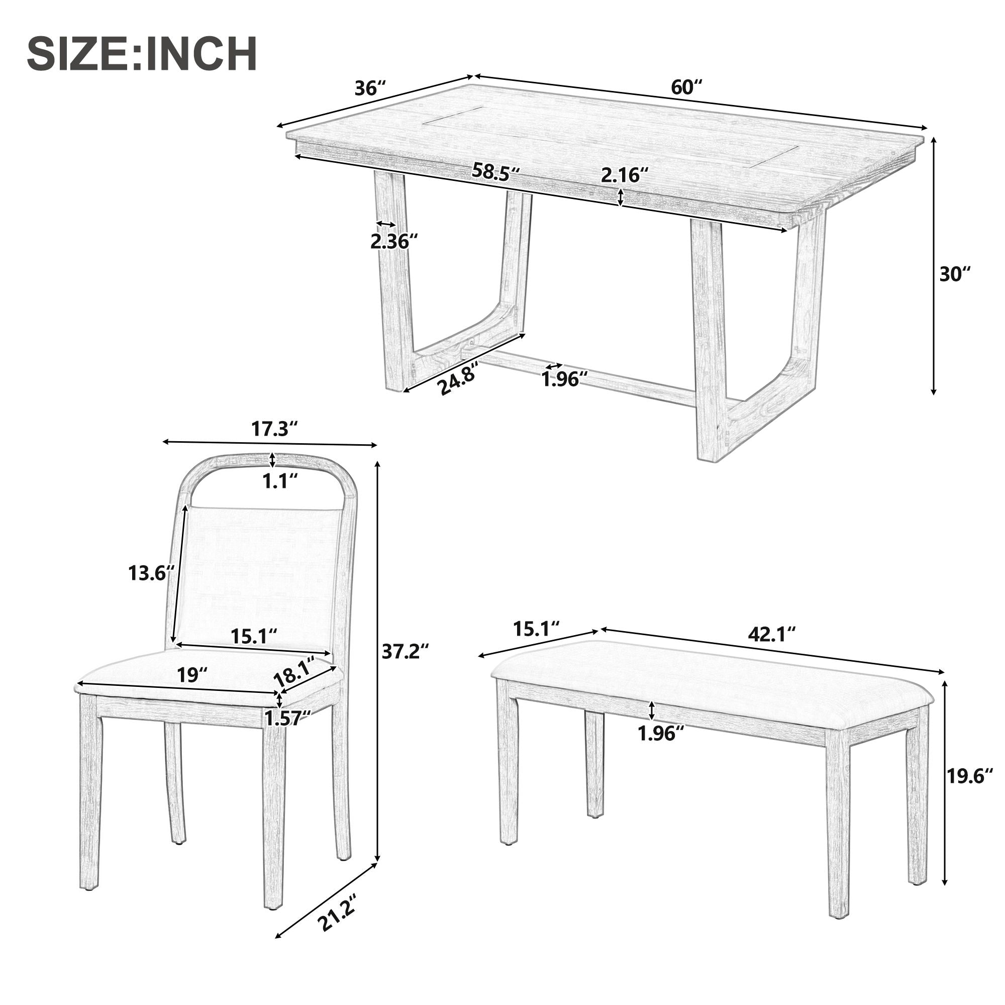Farmhouse Dining Set With 4 Upholstered Chairs &amp; 1 Bench
