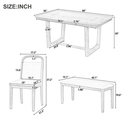 Farmhouse Dining Set With 4 Upholstered Chairs &amp; 1 Bench