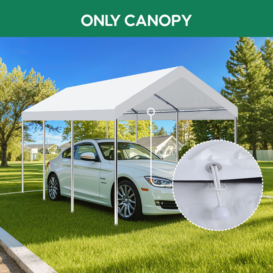 10 X 20 Ft Carport Canopy Cover Replacement Heavy Duty Waterproof Fabric With 36 Bungee Cords UV &amp; Tear Resistant (Cover Only) - White