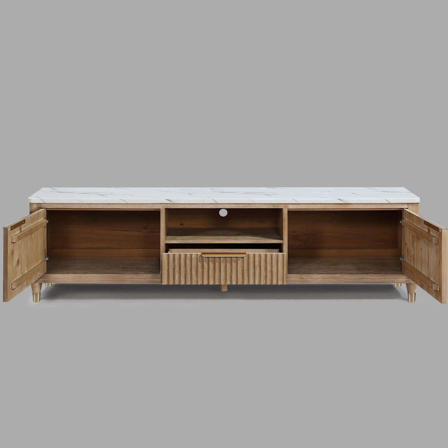 Fluted TV Stand With Accents - Natural Wood / White