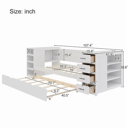 Daybed With Side Shelves, Multi Functional Desk &amp; Charging Station
