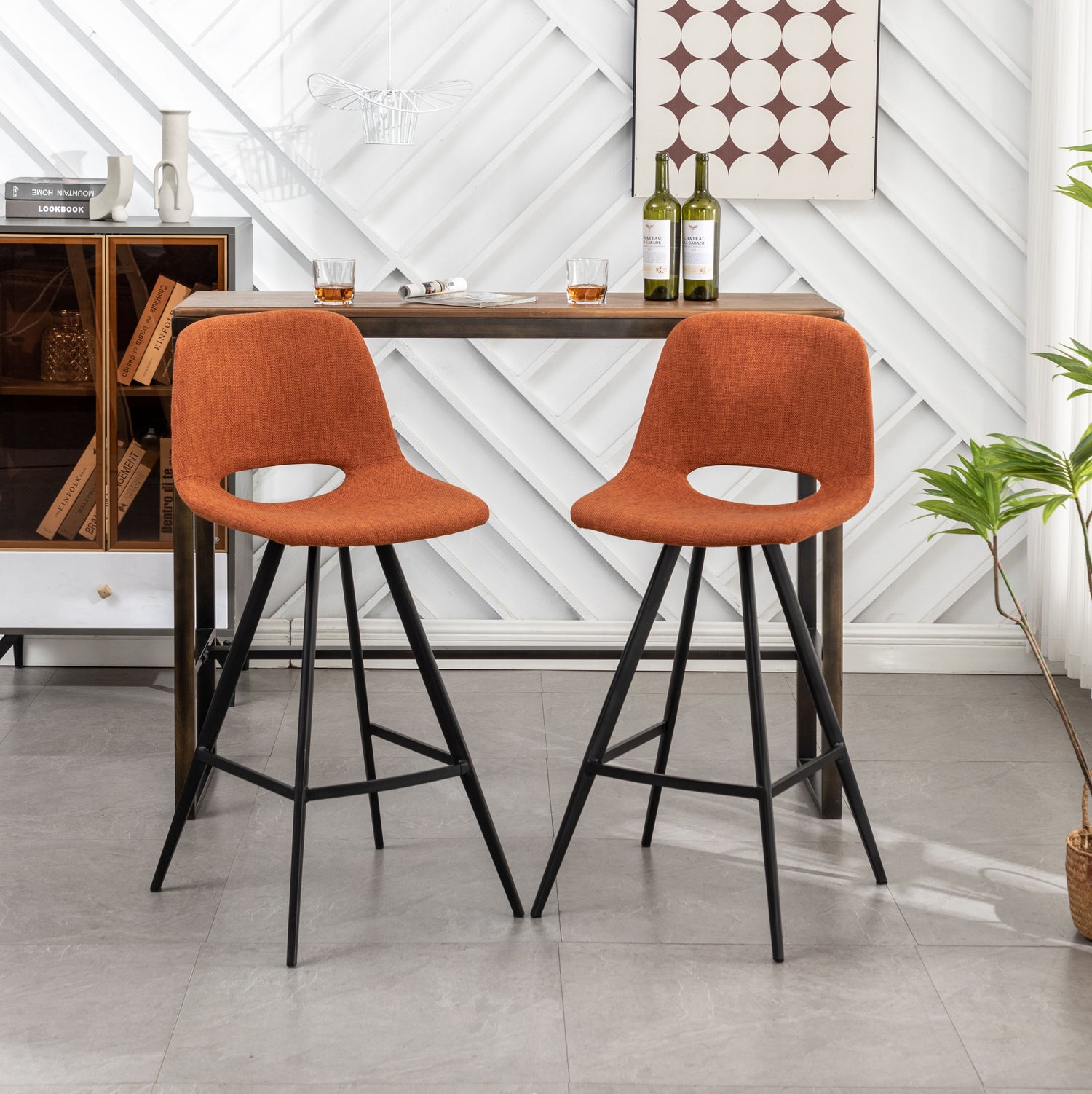 Porth - 28.25&quot; Fabric Kitchen Counter Height Stools (Set of 2) - Orange