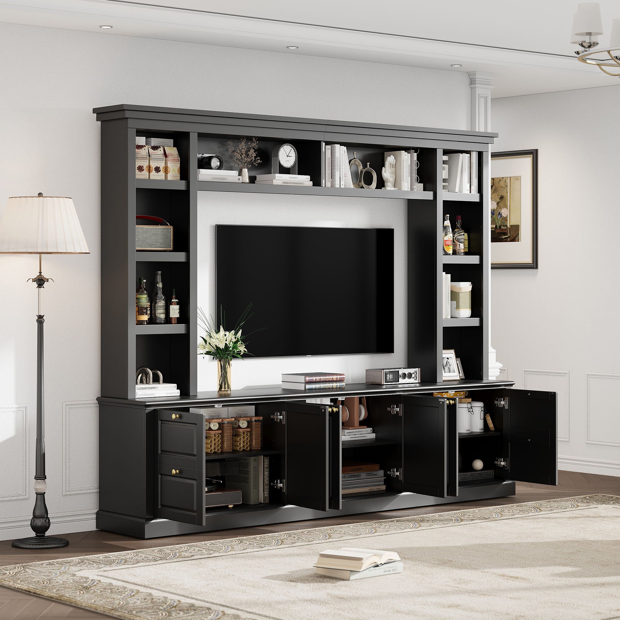 All-In-One TV Stand With Bookcase For TVs Up To 70"