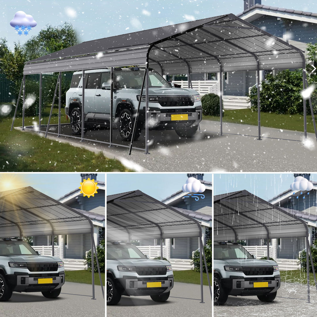 Metal Carport 13 X 26.5 Ft Heavy Duty With Galvanized Steel Roof Metal Garage Canopy With Galvanized Steel Roof &amp; Frame Car Tent Outdoor Storage Shed For Car Boats And Truck - Gray