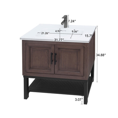 Modern Freestanding Bathroom Vanity With Ceramic Sink, Hot And Cold Faucet, Storage Cabinet &amp; Open Shelf