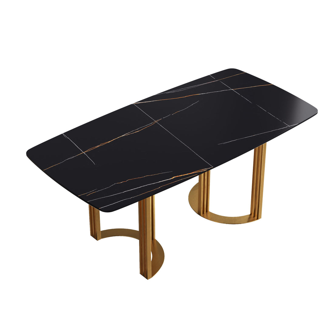 70.87&quot; Modern Artificial Stone Black Curved Metal Leg Dining Table, Can Accommodate 6-8 People - Black / Gold