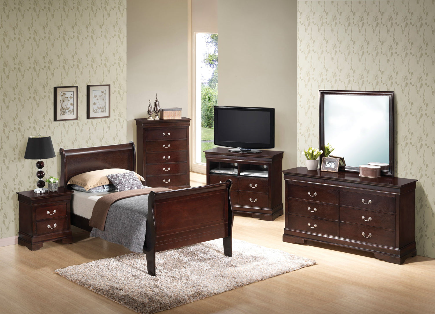 Louis Phillipe - Panel Sleigh Bed