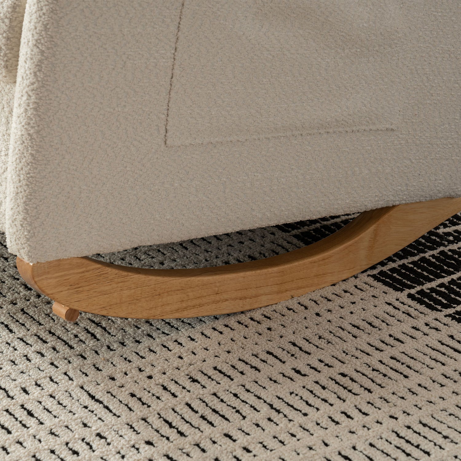 Accent Rocking Chair &amp; Footrest High Back Rubber Wood Rocking Legs Bedroom Living Space - Beige