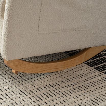 Accent Rocking Chair &amp; Footrest High Back Rubber Wood Rocking Legs Bedroom Living Space - Beige