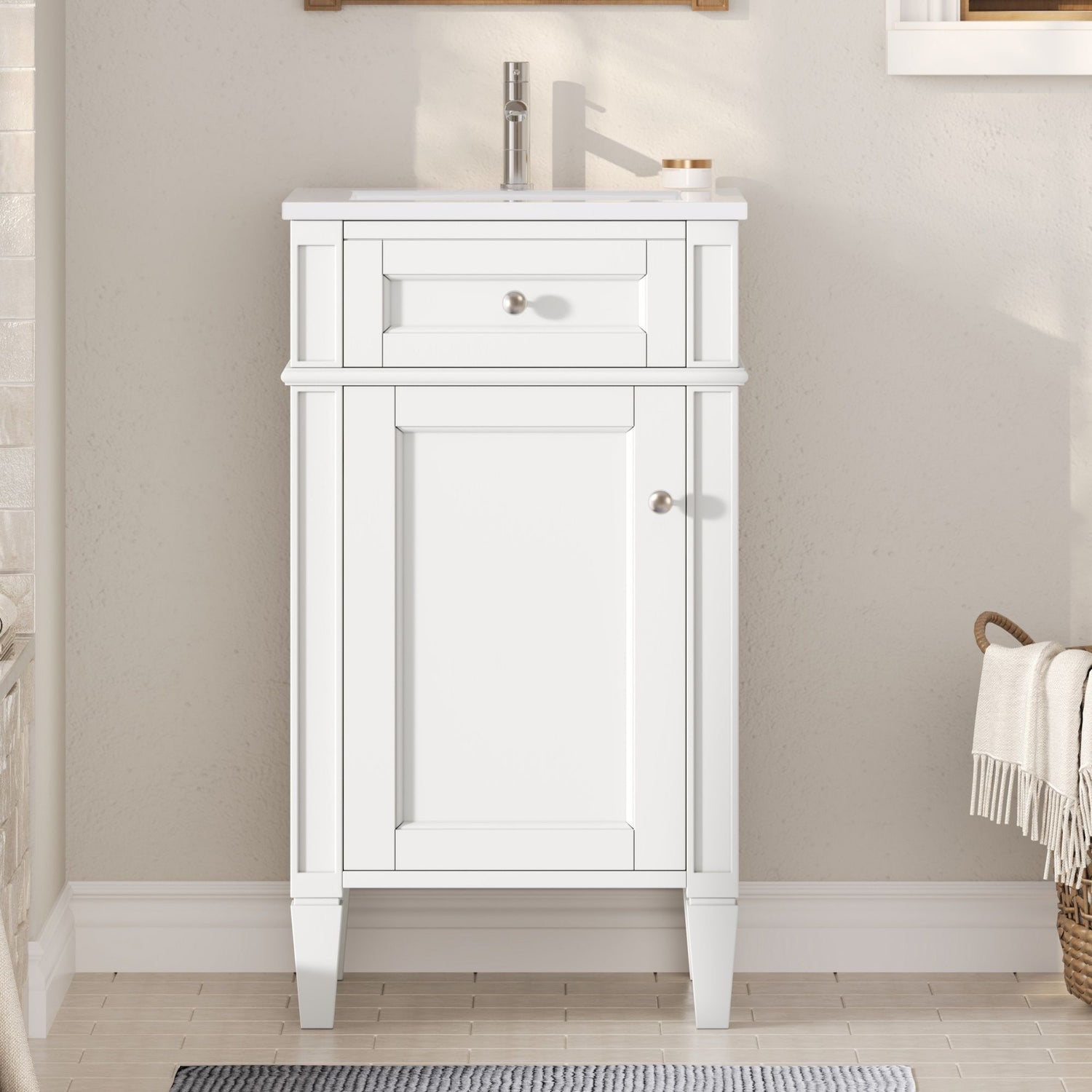 French Style Bathroom Vanity With Sink, Soft-Closing Door, Adjustable Shelf, Rectangular Design