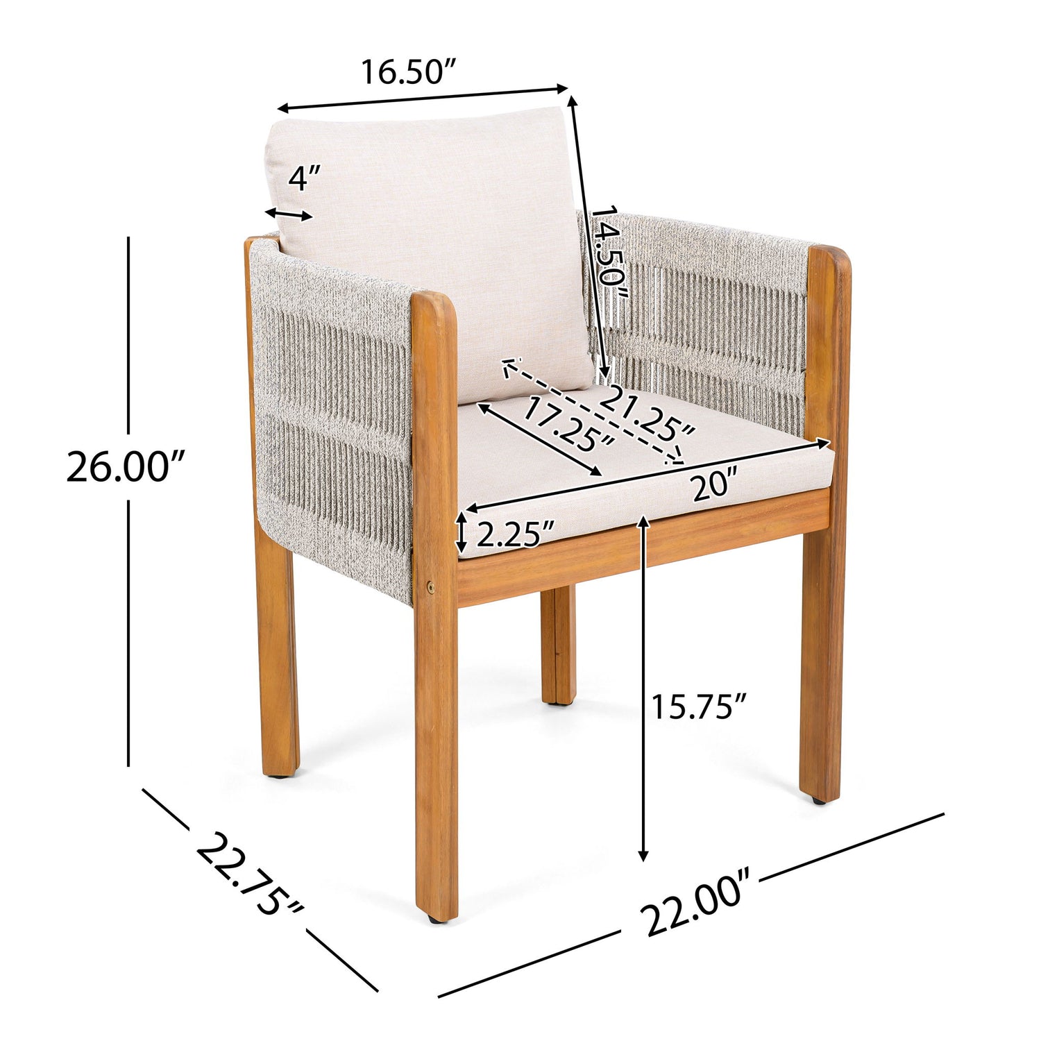 Outdoor Dining Chairs &amp; Rope Handles (Set of 2) - Beige / Teak