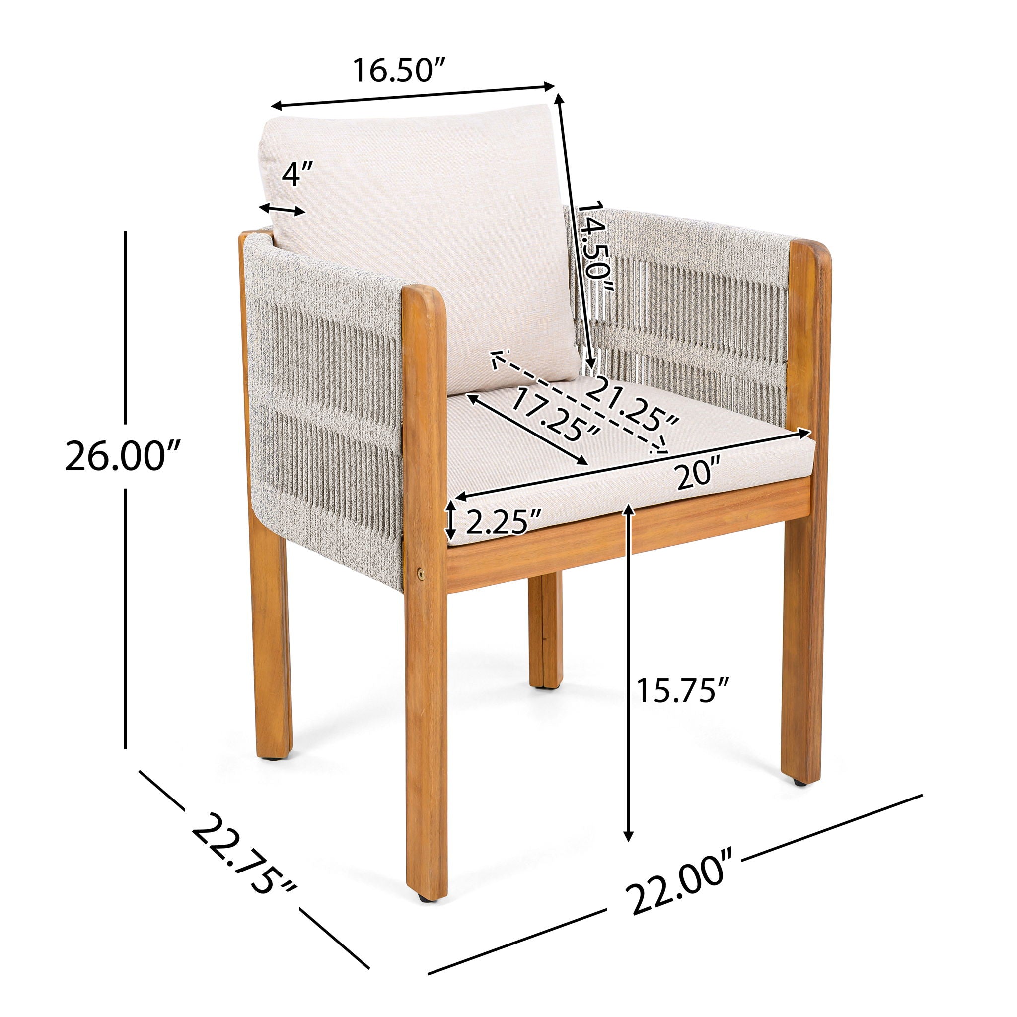 Outdoor Dining Chairs &amp; Rope Handles (Set of 2) - Beige / Teak