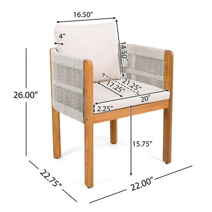 Outdoor Dining Chairs &amp; Rope Handles (Set of 2) - Beige / Teak