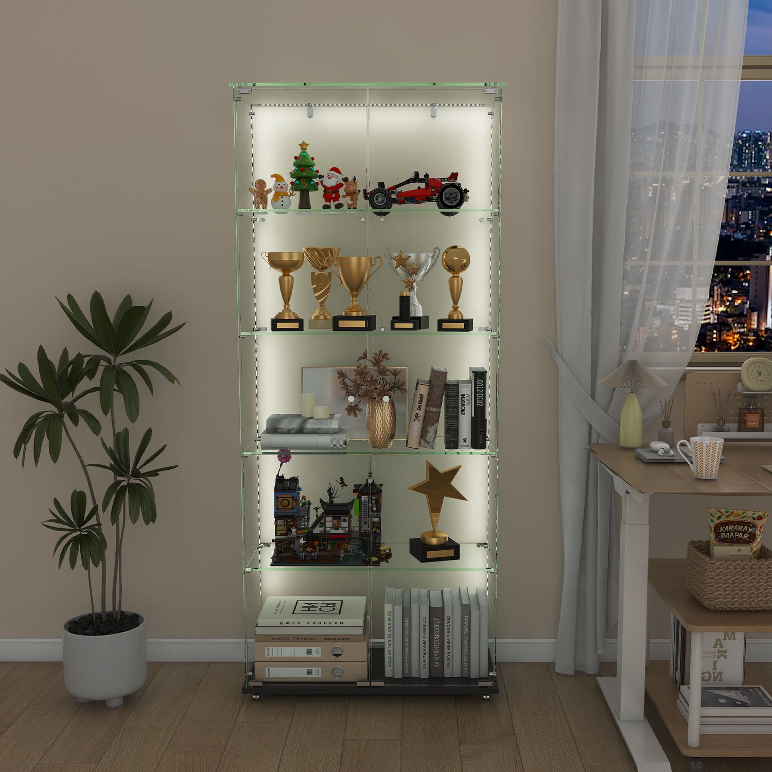 Premium 5 Tier Glass Display Case With 5 Dynamic LED Modes