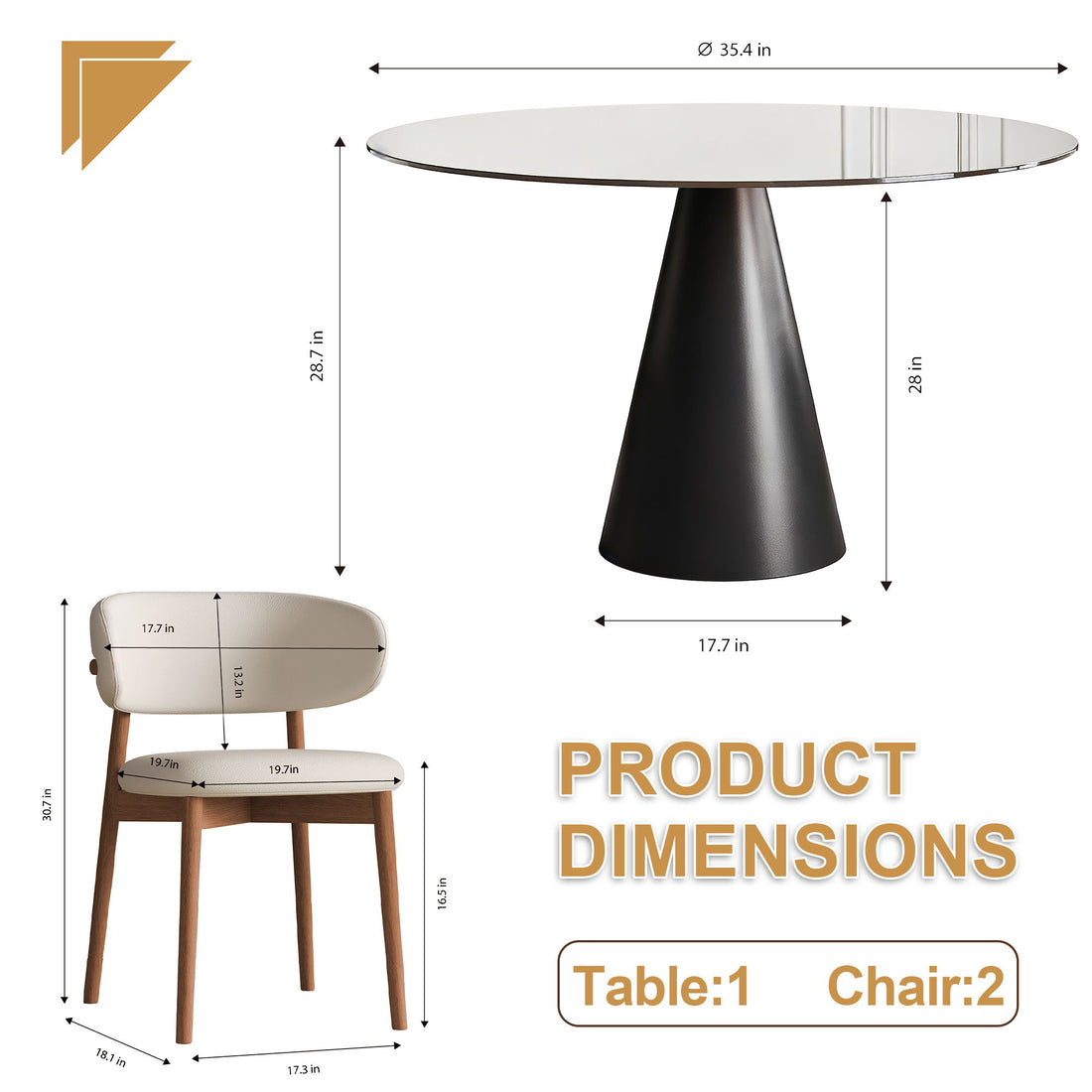 Round Dining Table &amp; Glass Top - Black / Brown