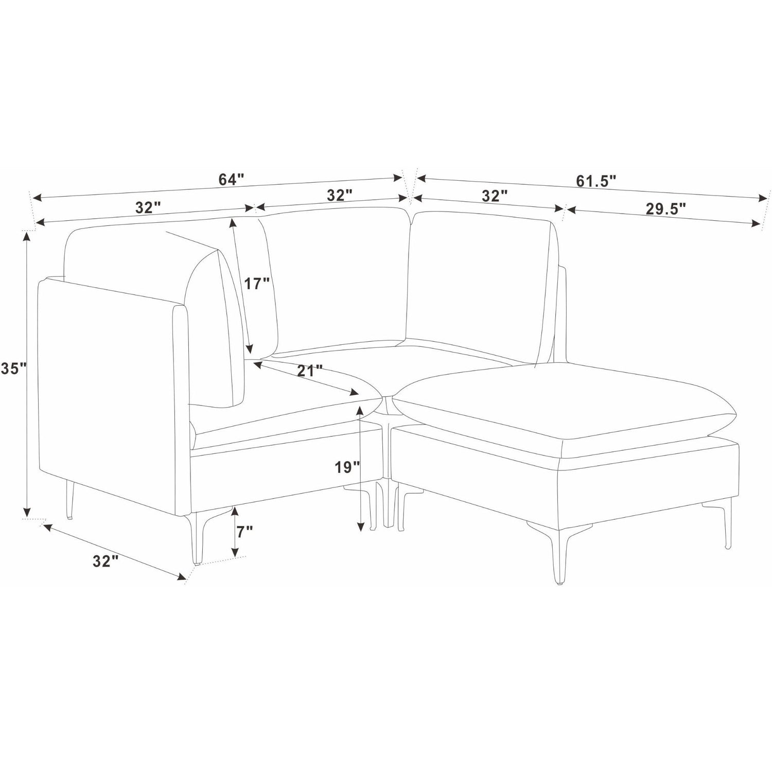 Upholstered Modular Sectional &amp; Tall Legs