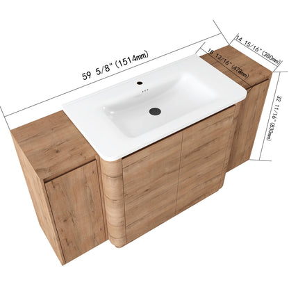 Freestanding Bathroom Vanity With Sink, 2 Small Storage Cabinets, Soft Close Doors