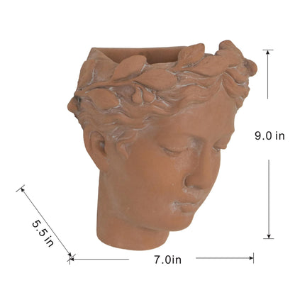 7X5.5X9&quot; Visage Head Bust Planter, Home Wall Planter - Brown