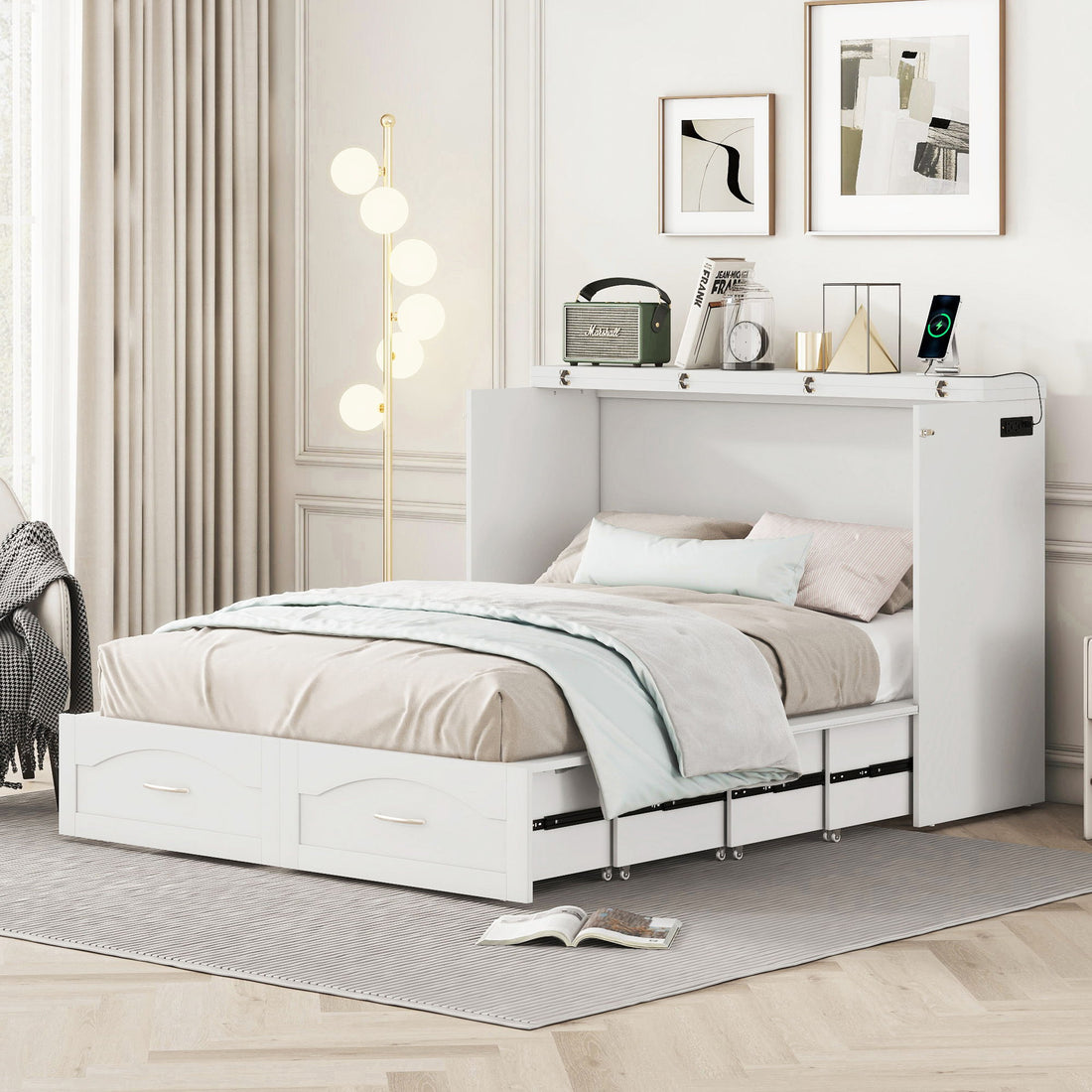 Murphy Wall Bed With Drawer And A Set Of Sockets &amp; USB Ports, Pulley Structure Design