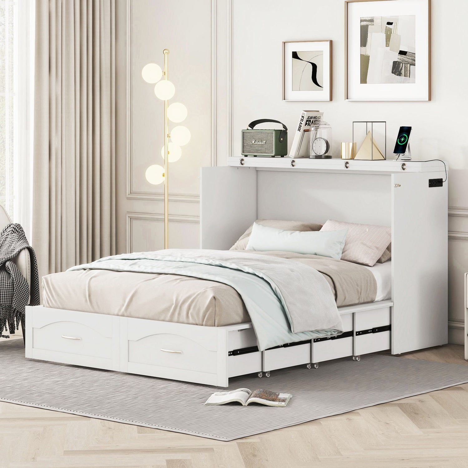 Murphy Wall Bed With Drawer And A Set Of Sockets &amp; USB Ports, Pulley Structure Design