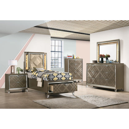 Skylar - Full Bed With LED &amp; Storage - Dark Champagne