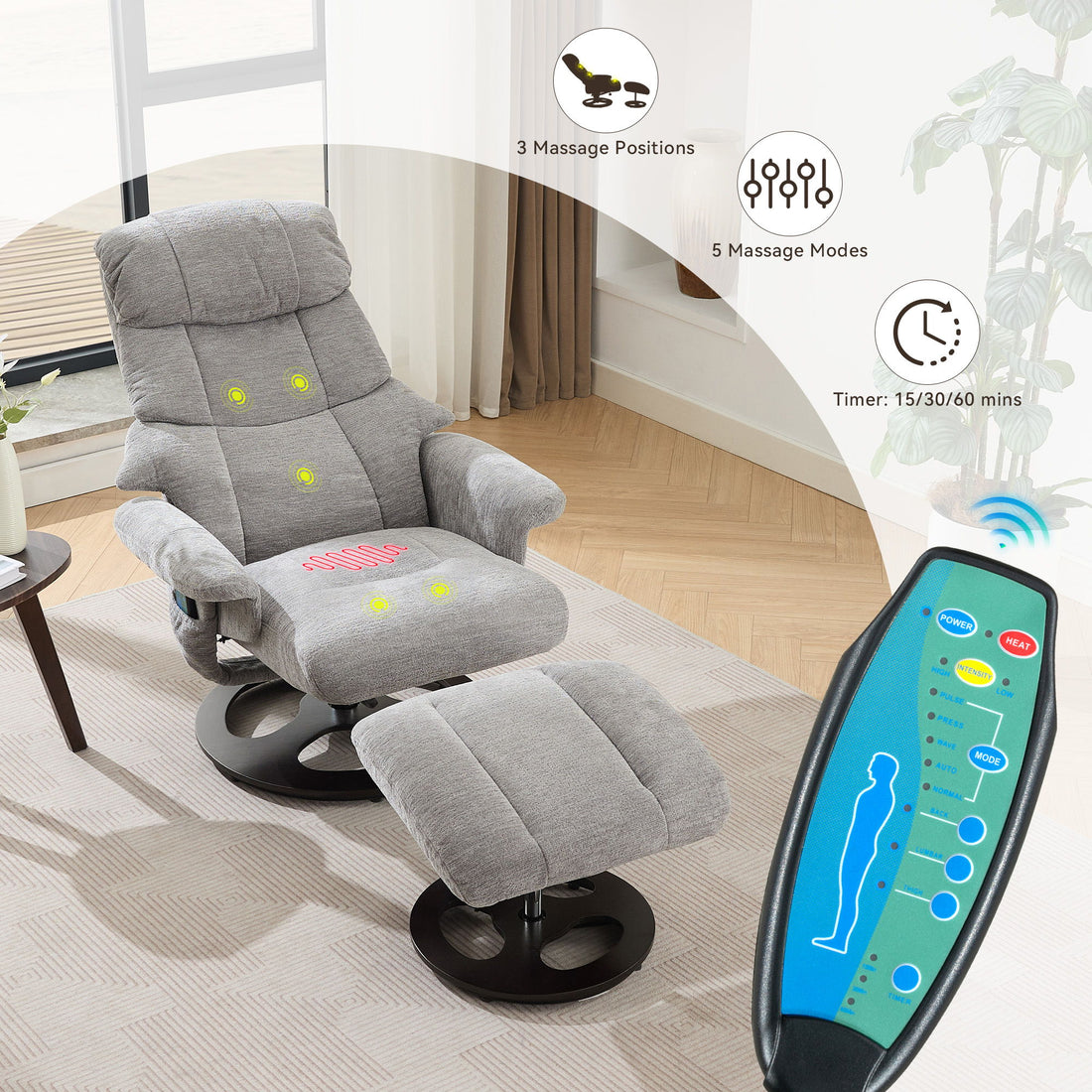 Ergonomic Recliner Chair With Ottoman, Modern 360° Swivel With Footstool