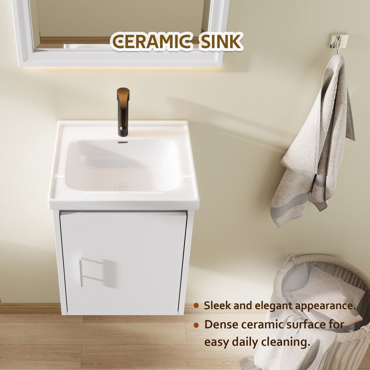 20" Floating Bathroom Vanity Combo With Wall Cabinet, Ceramic Sink &amp; Soft Close Doors - White