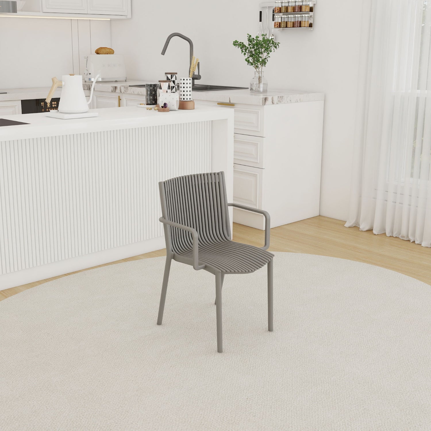 4 Piece Stackable Single Chairs With Vertical Stripe Design For All Weather