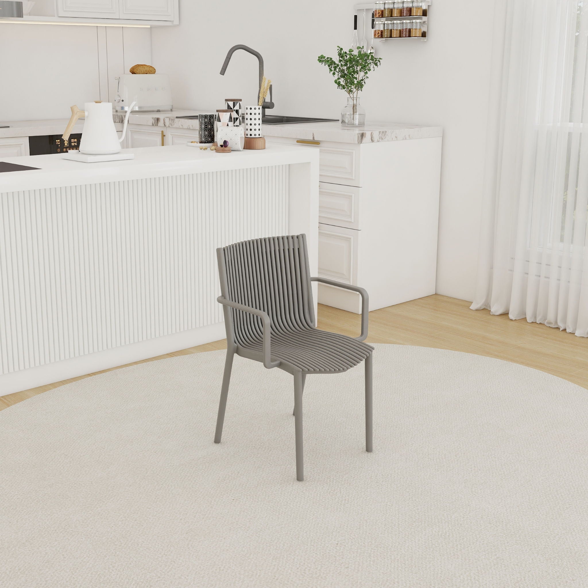 4 Piece Stackable Single Chairs With Vertical Stripe Design For All Weather