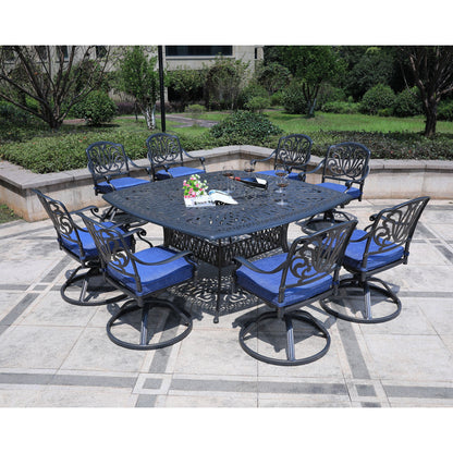 Square 8 Person 64&quot; Long Aluminum Dining Set With Cushions