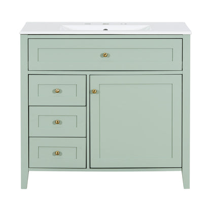 Bathroom Vanity With Sink, 3 Drawers &amp; Cabinet With Adjustable Shelves