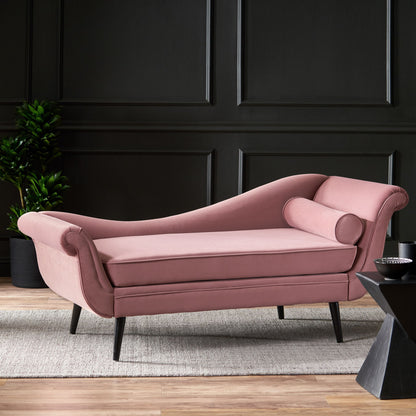 Auroral - Upholstered Chaise Lounge With Scrolled Arms And Tapered Legs