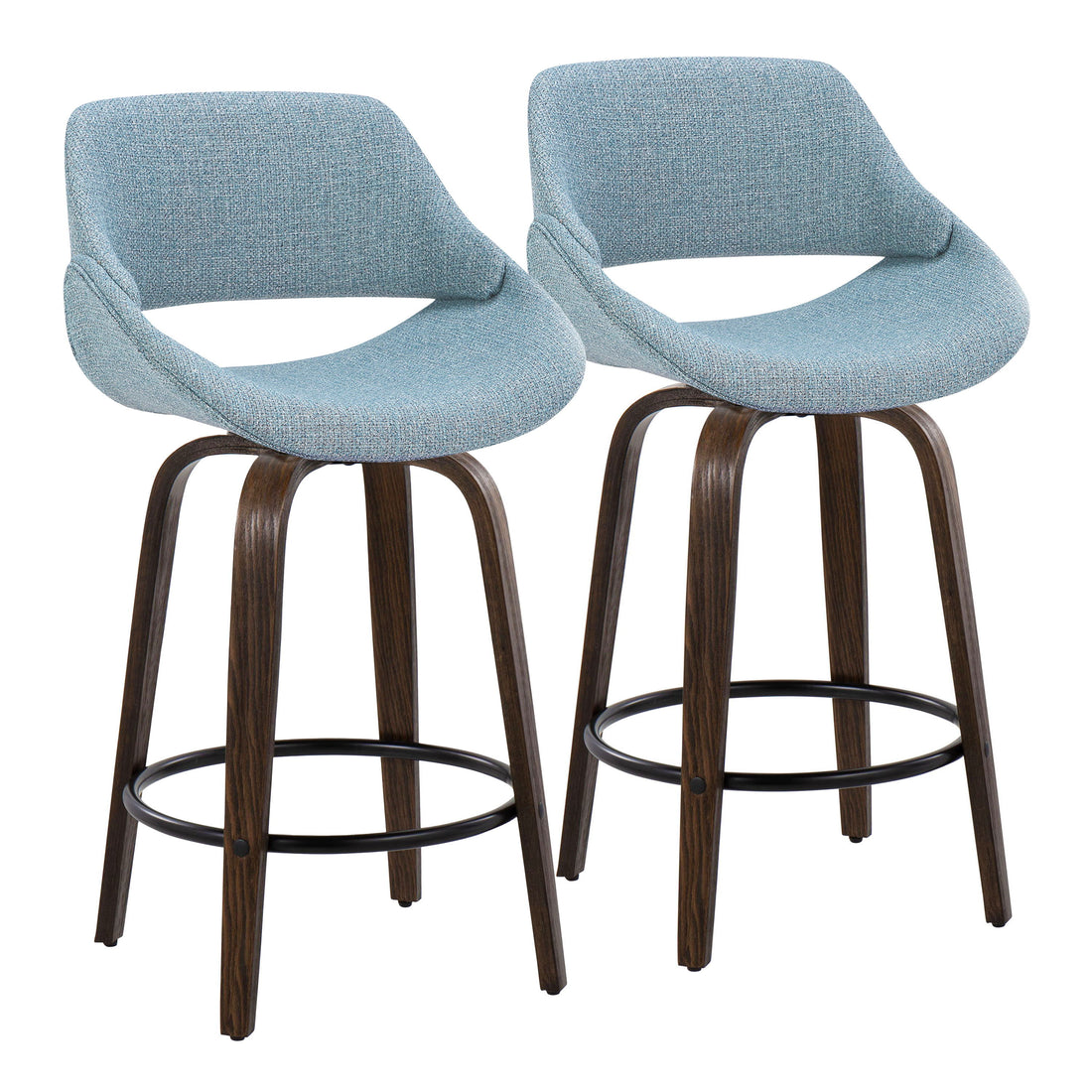 Fabrico - Mid Century Modern Fixed Height Counter Stool &amp; Round Footrest (Set of 2)