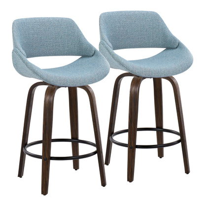 Fabrico - Mid Century Modern Fixed Height Counter Stool &amp; Round Footrest (Set of 2)