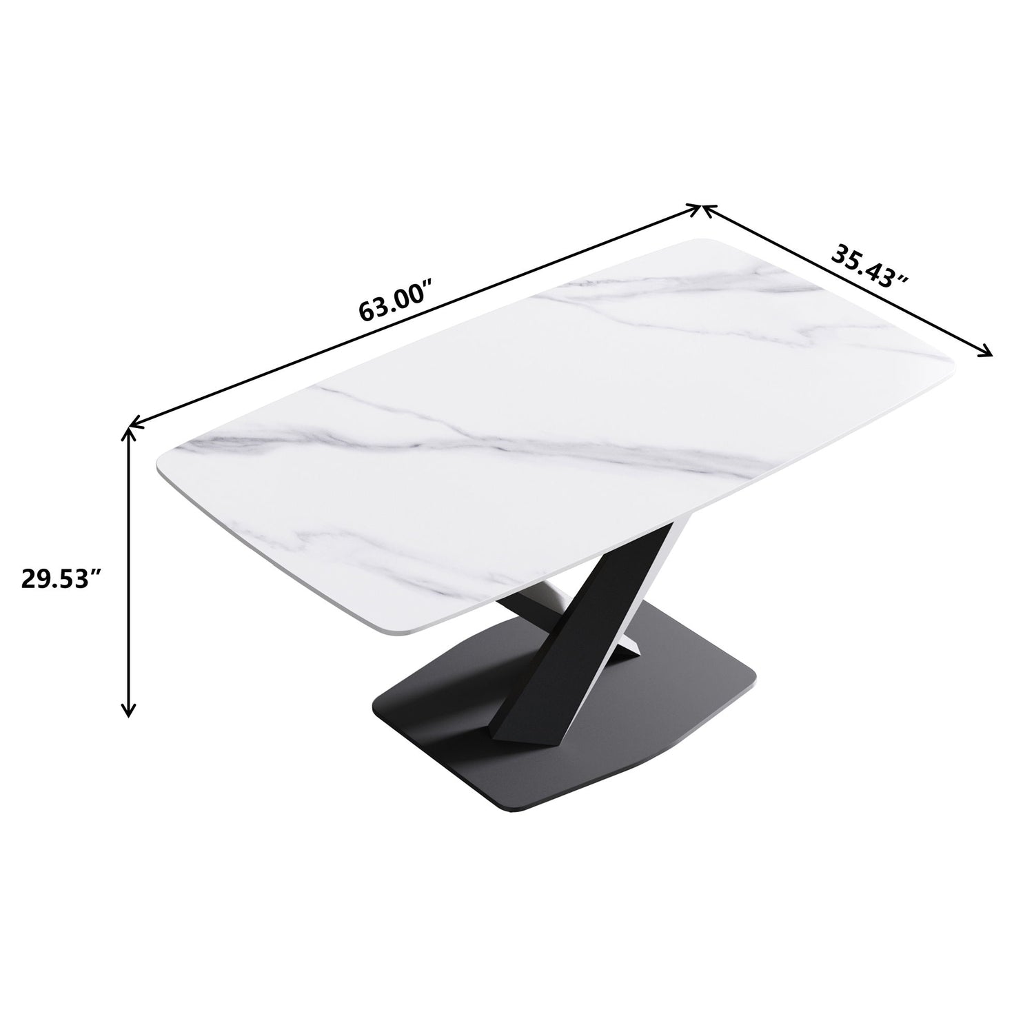 63&quot; Modern Artificial Stone Dining Table, 6 People - White / Black