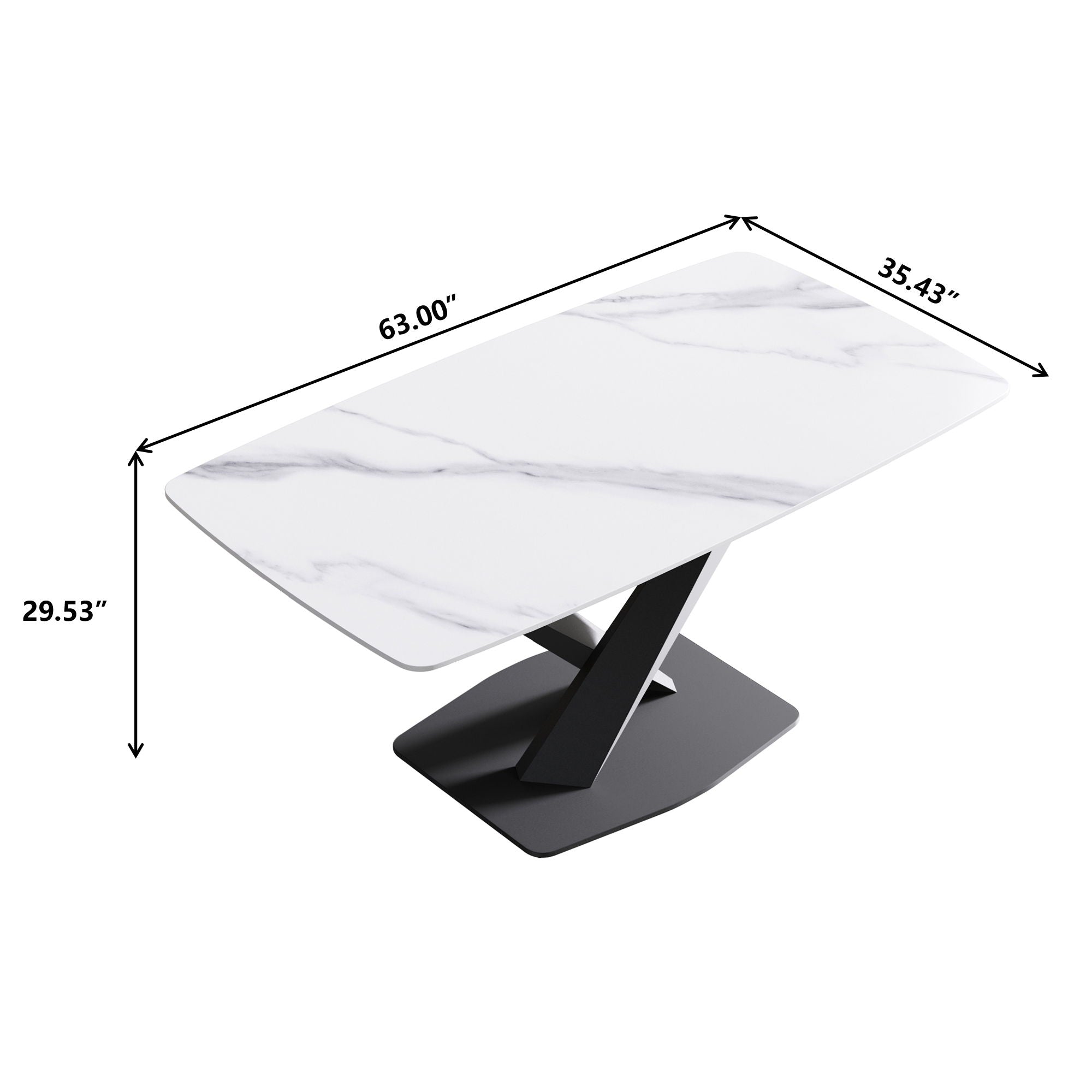 63&quot; Modern Artificial Stone Dining Table, 6 People - White / Black