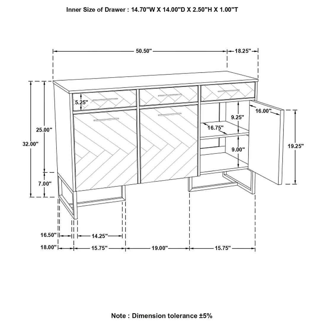Paloma - 3 Door Herringbone Accent Cabinet - Natural