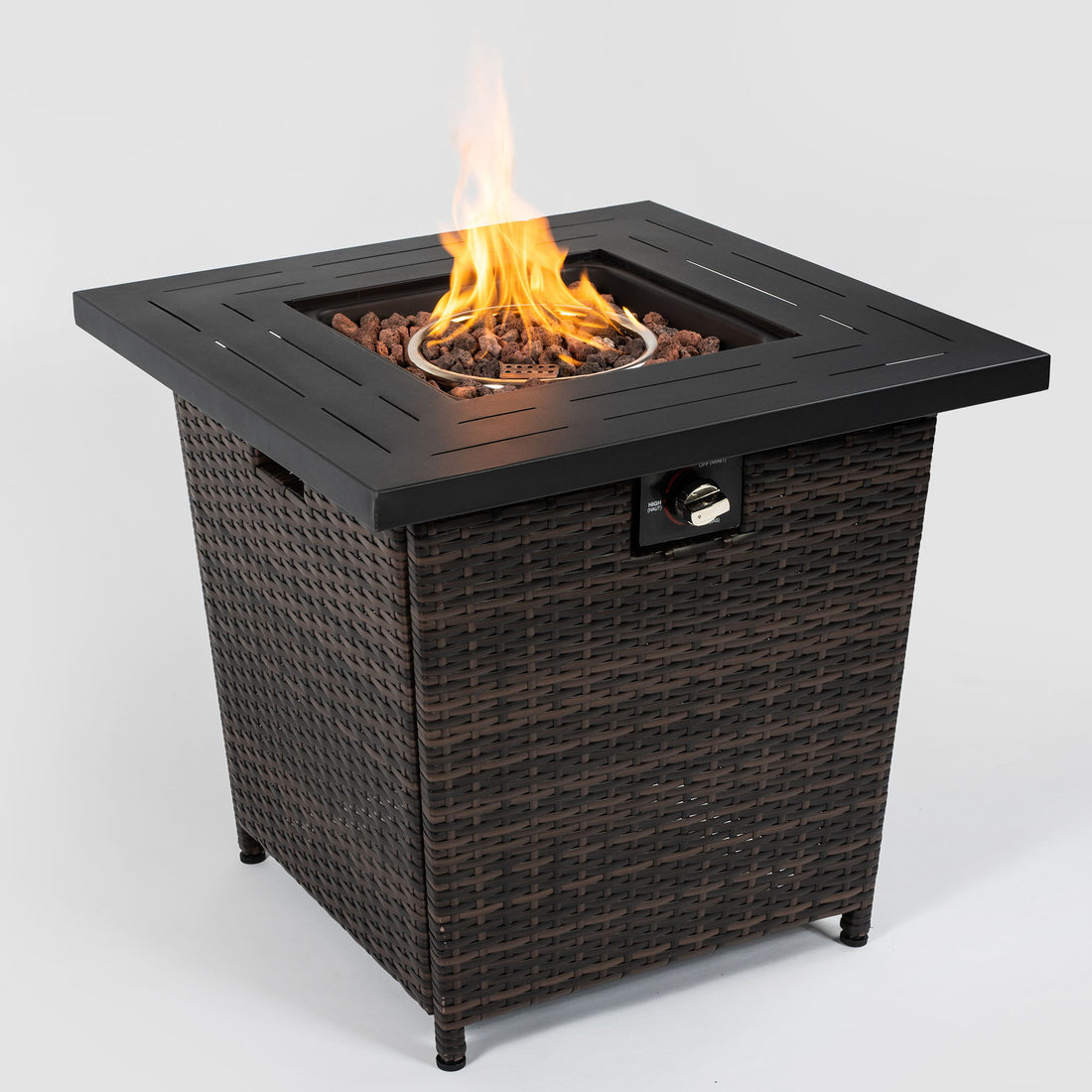 28&quot; Wicker Square Fire Pit Table - Black Brown
