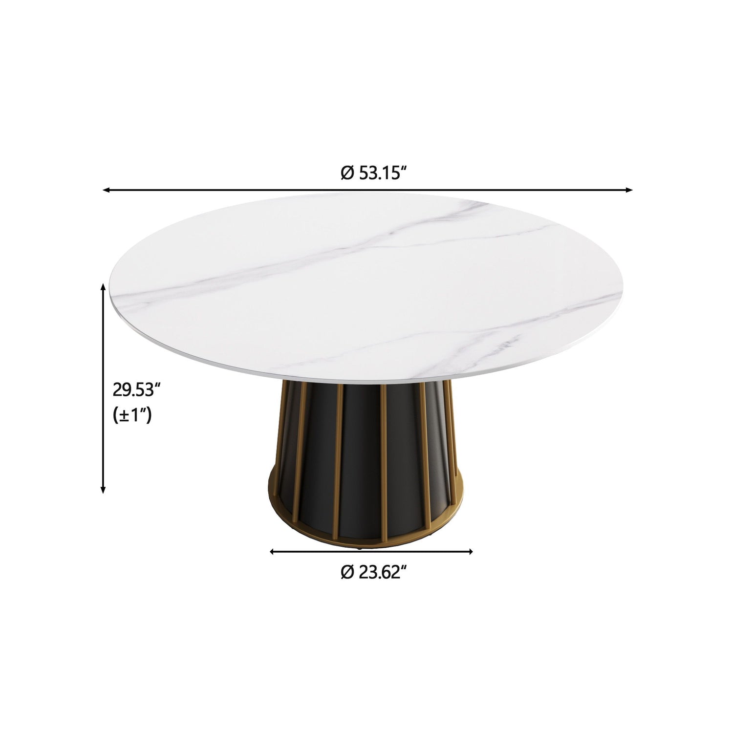 53.15&quot; Modern Artificial Stone Round Panel Metal Iron Base Dining Table, Can Accommodate 6 People, (Not Including Chairs) - White / Black