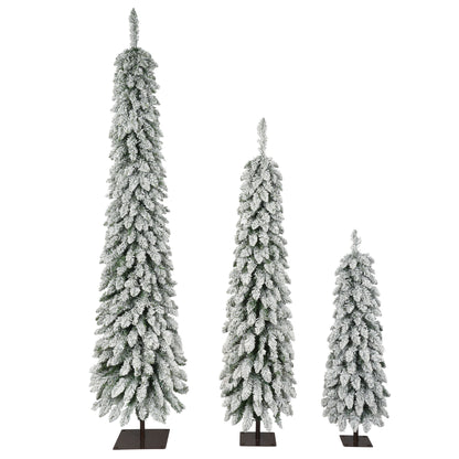 Slim Snow Flocked Pre Lit Pencil Christmas Tree, 3.9Ft / 5.9Ft / 7.9Ft With 750 Branch Tips, 480 LED Lights, Warm Glow, For Indoor Holiday Decor - White