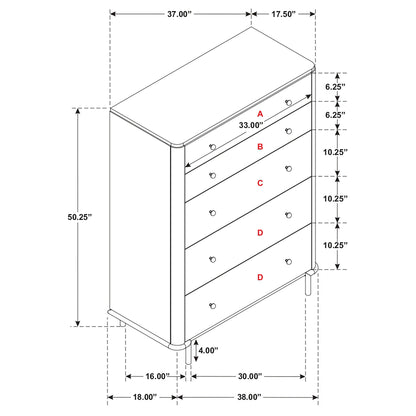 Stevie - Rectangular 5 Drawer Chest - Sand