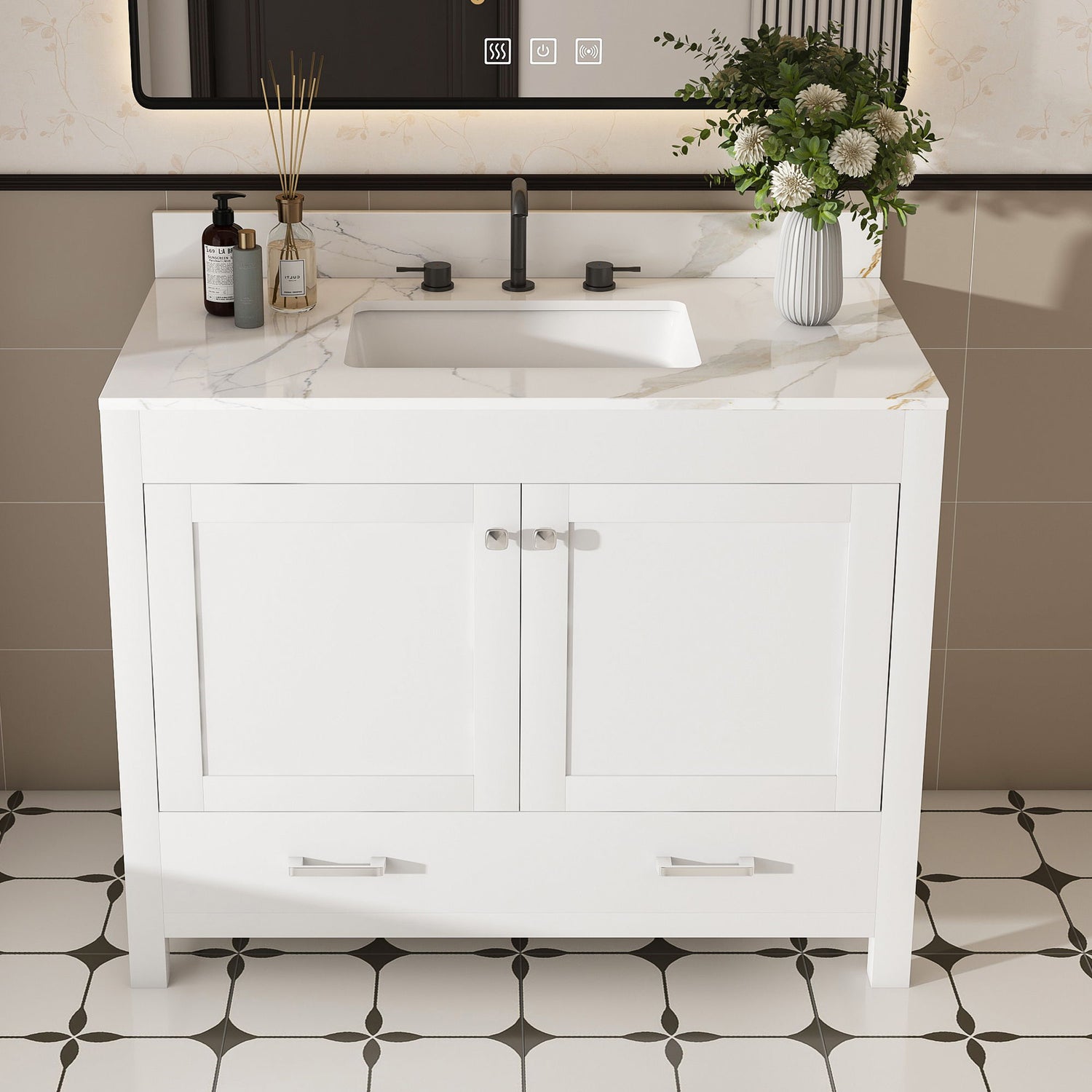 43&quot; Bathroom Vanity, Multi Functional Cabinet With Doors And Drawer - White