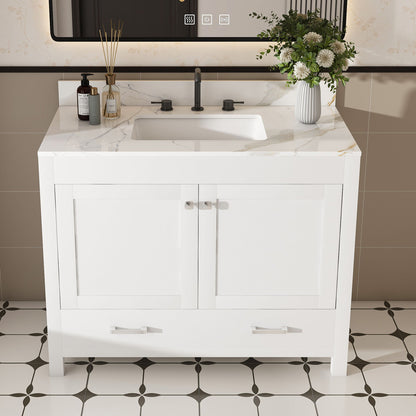43&quot; Bathroom Vanity, Multi Functional Cabinet With Doors And Drawer - White
