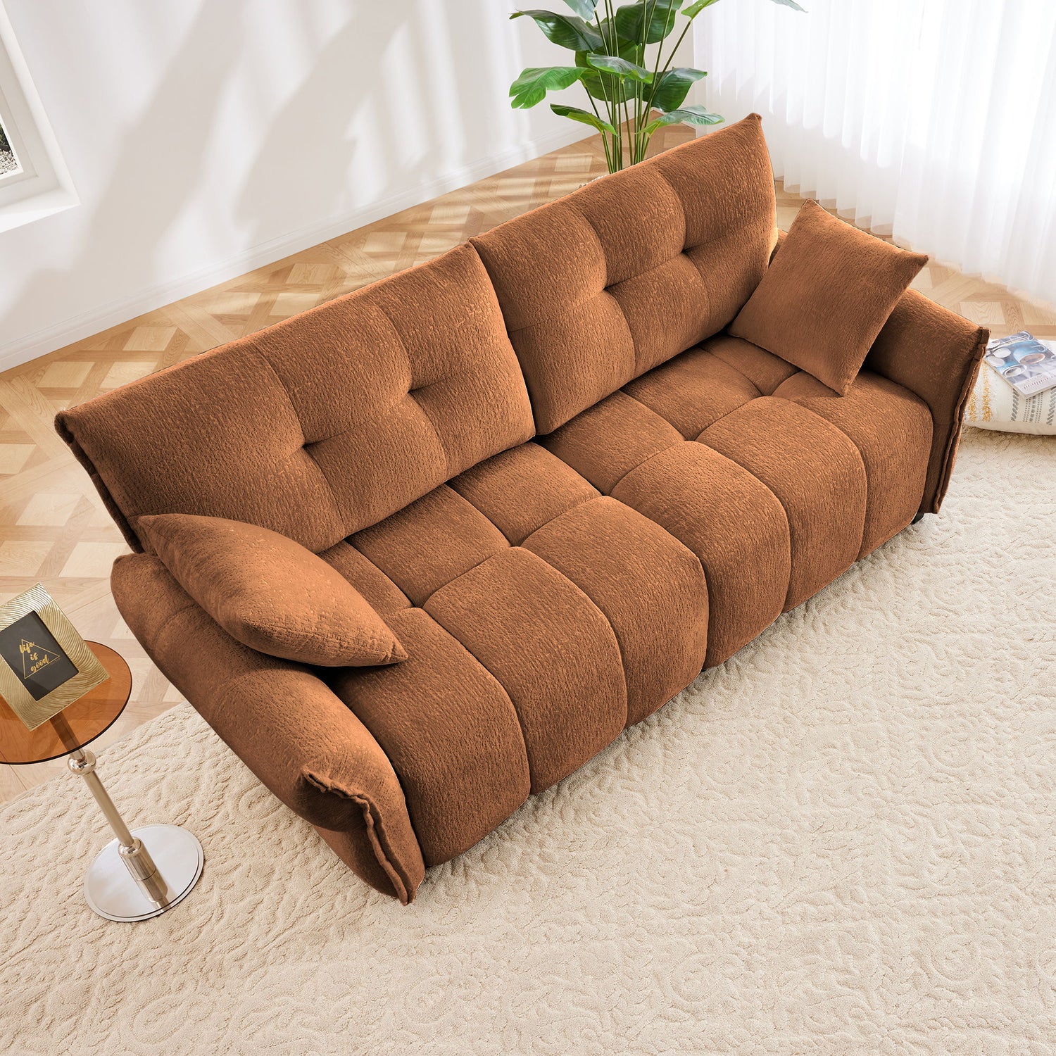 Modern Sofa &amp; Pillows, Textured Cover, High Rebound Cushions