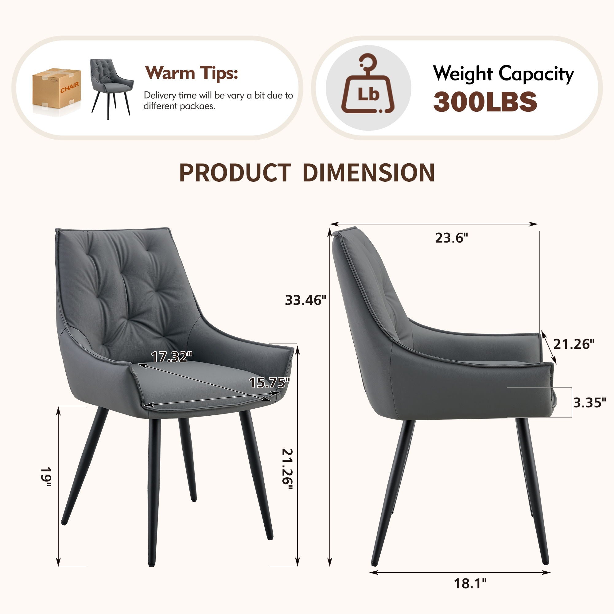 Dining Kitchen Chairs, Flat Back (Set of 2) - Dark Gray