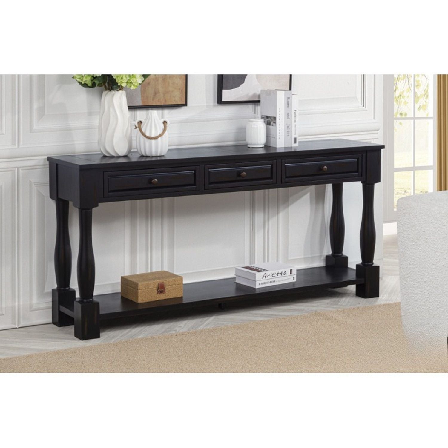 Long Console Table With Drawers And Shelf